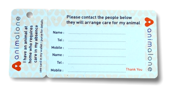 Pet Home Alone Card - Writable Back, Snap Off Tag